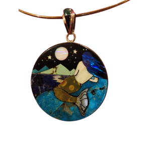 Inlay Mermaid & Desert Mountain Scene double sided pendant